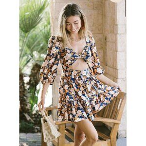 AMUR Medina Cut-Out Floral Print Organic Cotton Mini Dress Size 6 Floral $348 V